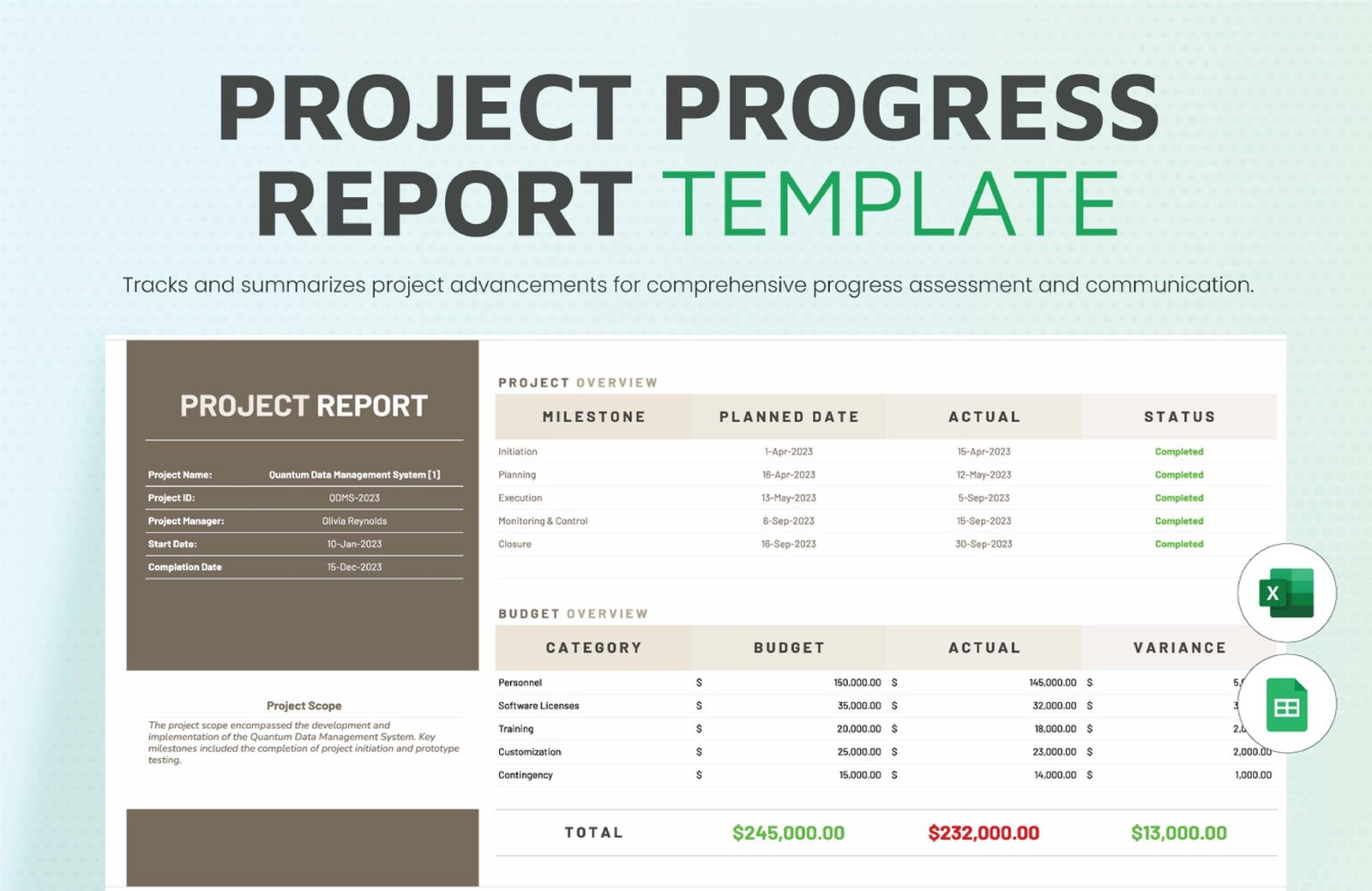 project progress report template