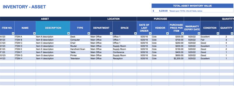 Asset Inventory Template Excel | PMITOOLS