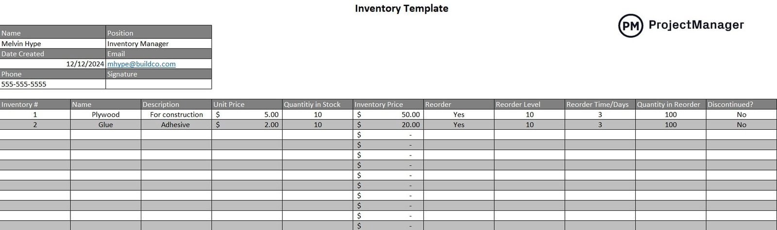 Inventory Management Templates