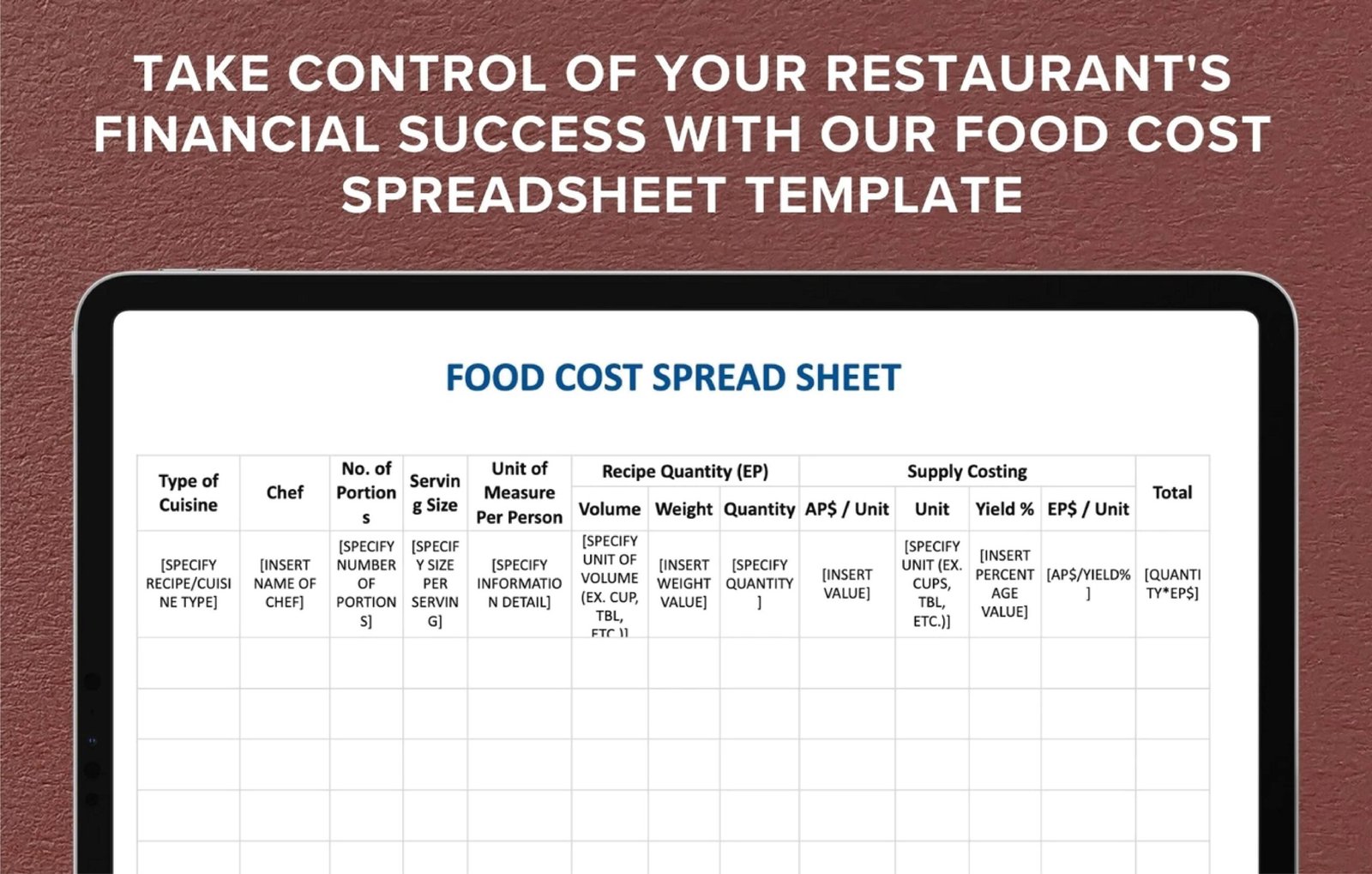 Food Cost Spreadsheet